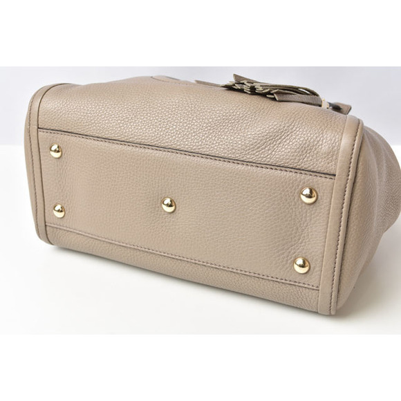 Gucci Soho Interlocking G Tote Shoulder Bag Leather Greige - Picture 10 of 12